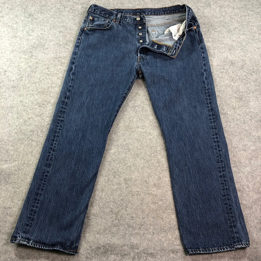 Levis 501 Mens Jeans 38x34 (fits 38x31) Straight Leg Blue Dark Wash Regular VTG